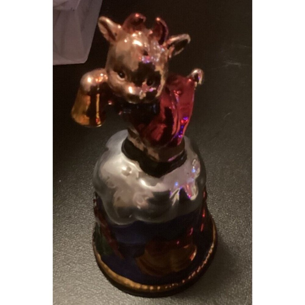 vintage mercury glass reindeer christmas bell 6" colorful shiney ornate metallic